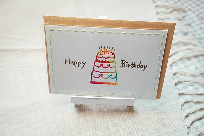 【手工明信片】Happy Birthday-青苹果 - 卡片/明信片 - 纸 多色