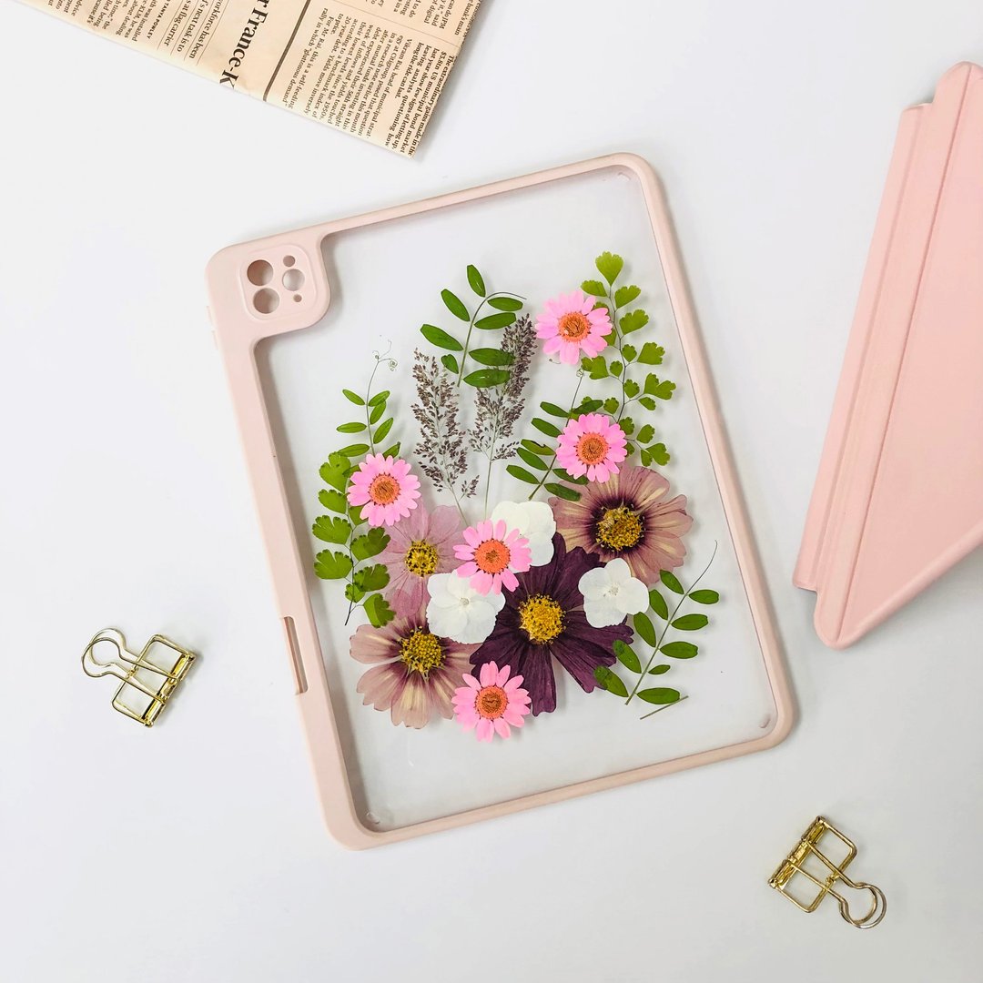 紫粉白花绿枝手作押花iPad壳 iPad Air 11寸13寸 iPad Pro11 13寸 - 平板/电脑保护壳 - 植物．花 
