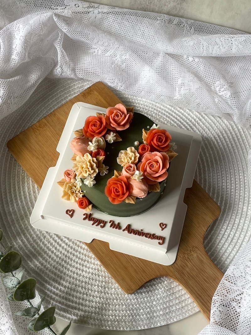 韩式豆沙裱花蛋糕 4寸 【可可奶酪】仅开放自取(台南) - 蛋糕/甜点 - 新鲜食材 粉红色