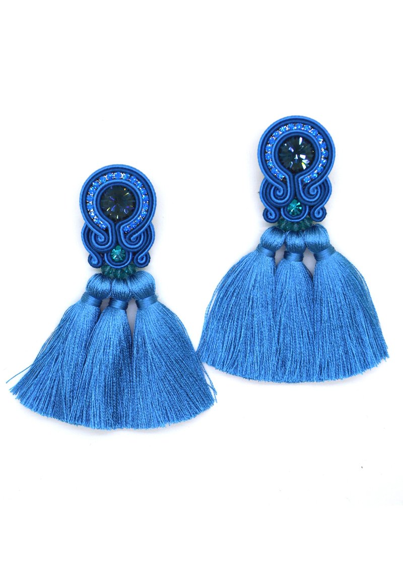 Earrings Earrings with tassels in blue colorChristmas Gift Wrapping - 耳环/耳夹 - 其他材质 蓝色