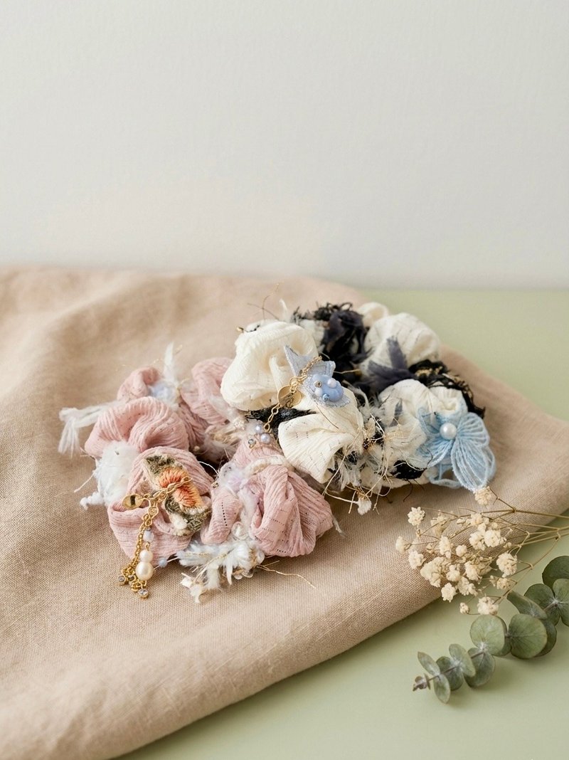 手作大肠发圈 草木诗篇 异素材拼接两色展开 植椛。饰 - 发饰 - 其他材质 多色