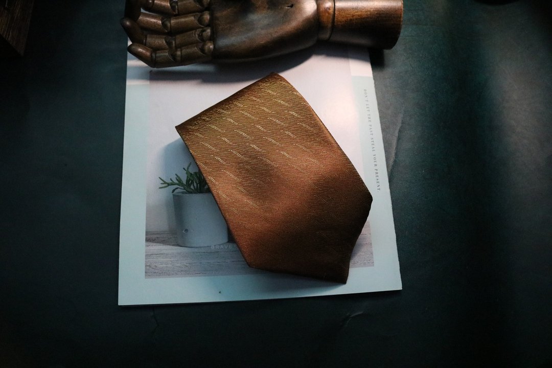 金色线条领带真丝商务型男挚爱necktie - 领带/领带夹 - 丝．绢 金色
