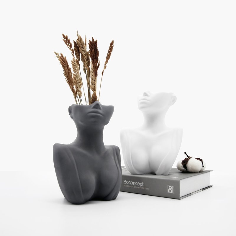 Human Face Aroma VASE I 女神花器扩香石 I 水泥花器 I 附精油－ - 香薰/精油/线香 - 水泥 灰色