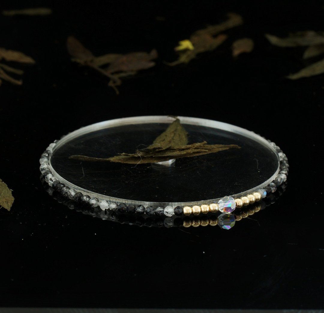 轻奢风 黑发晶 14KGF Swarovski 水晶手链 - 手链/手环 - 宝石 