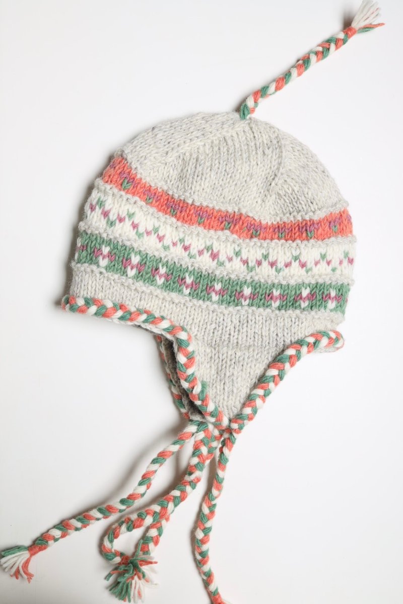 /现货/灰白配色纯羊毛线手工编织全衬防风毛帽子护耳帽|出国赏雪 - 帽子 - 羊毛 白色