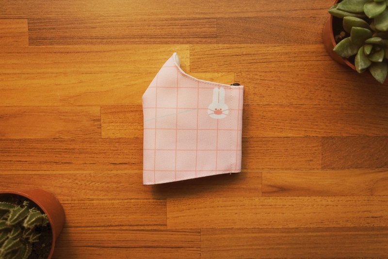 附夹层布口罩 粉兔 / 可放滤材或日常使用 - 口罩 - 棉．麻 粉红色