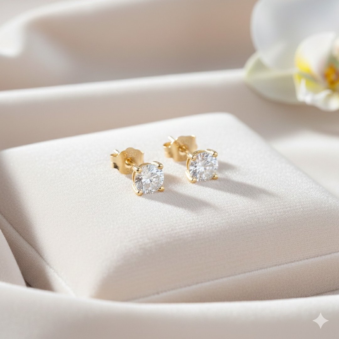 【DT&CREATION JEWEL】925 纯银 璀璨耳钉 - 金 |  母亲节礼物 - 耳环/耳夹 - 纯银 金色