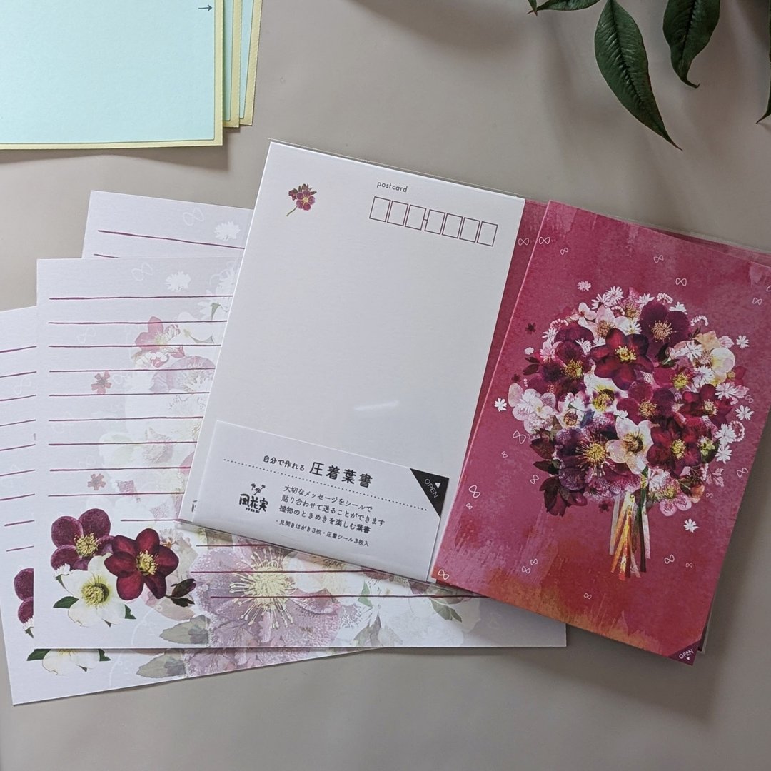 双面明信片・厚磅纸质/圣诞玫瑰花束/日本制造 - 信封/信纸 - 纸 