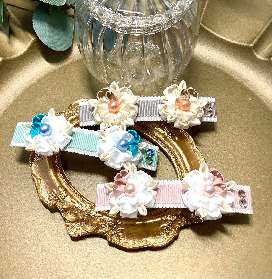 布花作品　发饰　簪　和风布花　瓦莱塔　布花细工　优雅的 - 发饰 - 棉 白色