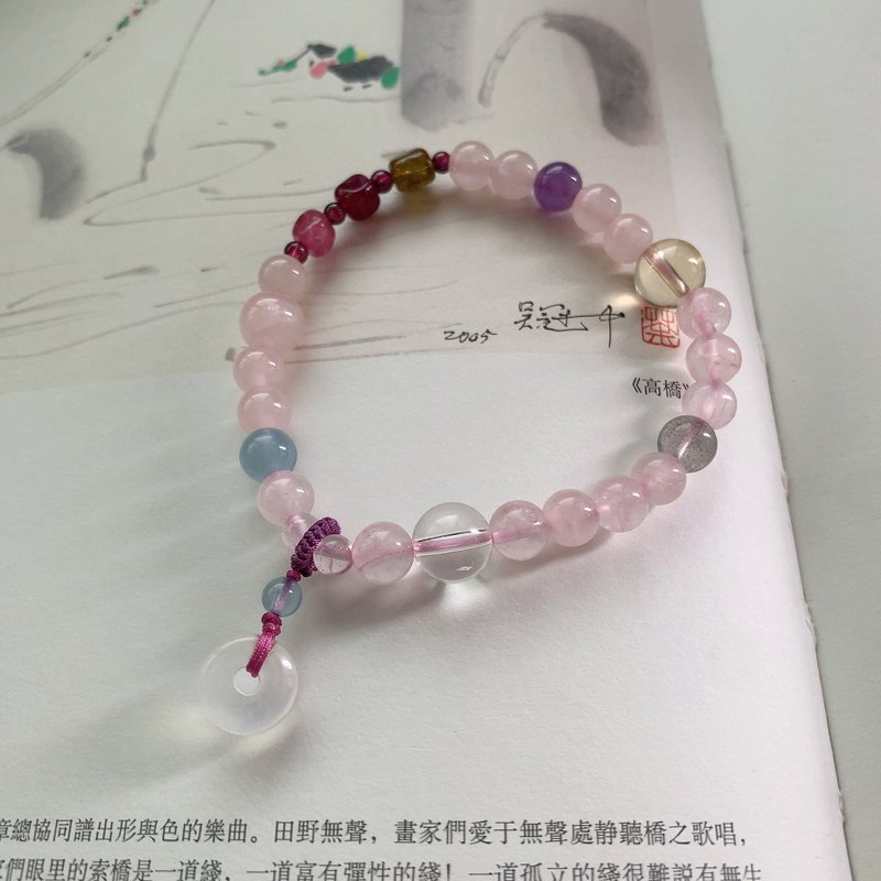 渔之期。天然碧玺粉水晶月光石小平安扣石榴石海蓝宝手链甜美文艺 - 手链/手环 - 水晶 多色