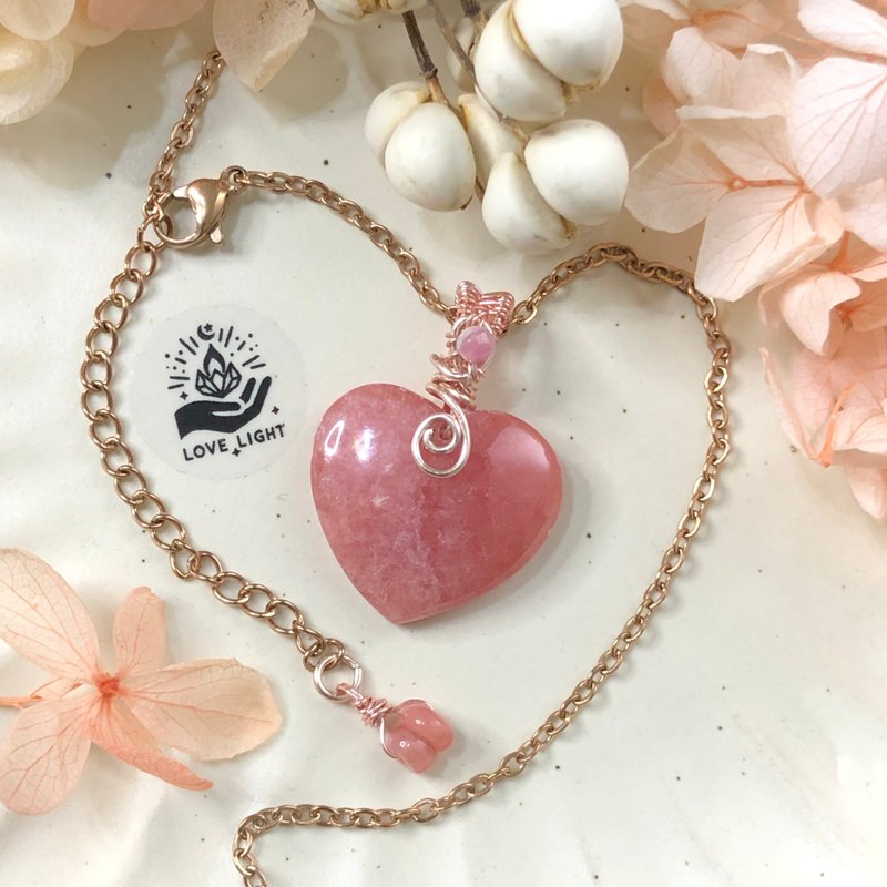 红纹石爱心项链 天然石手工制作 不锈钢项链 铜线编织 - 项链 - 石头 粉红色