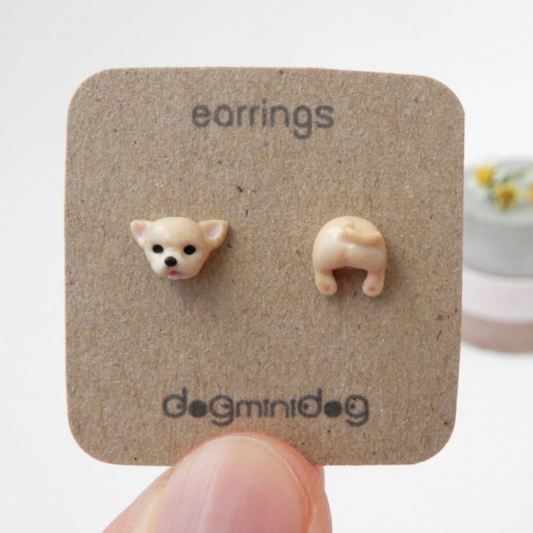 Chihuahua earrings with papercraft box for dog lovers. - 耳环/耳夹 - 其他材质 