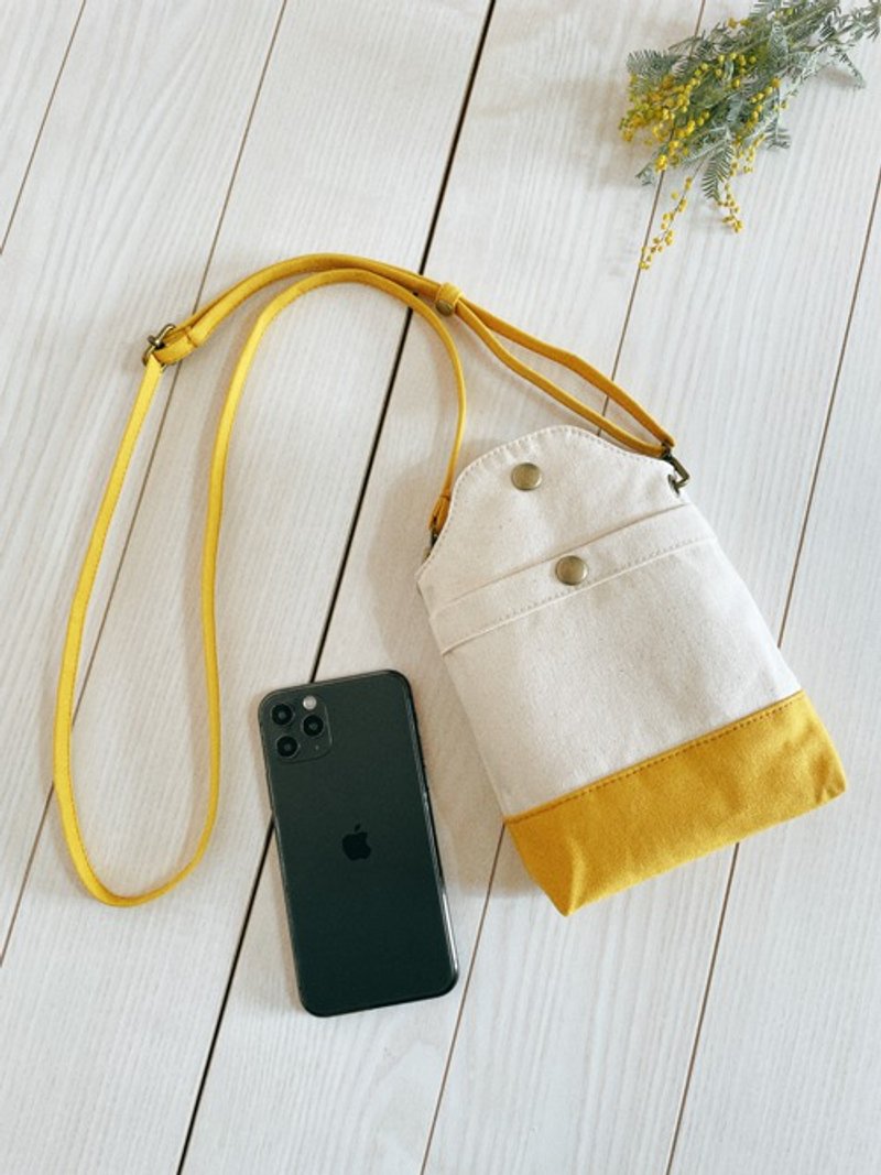 倉敷帆布　ミモザイエロー　バイカラー　スマホポシェット　スマホショルダー　スマホポーチ　　キナリ×イエロー - 侧背包/斜挎包 - 棉．麻 