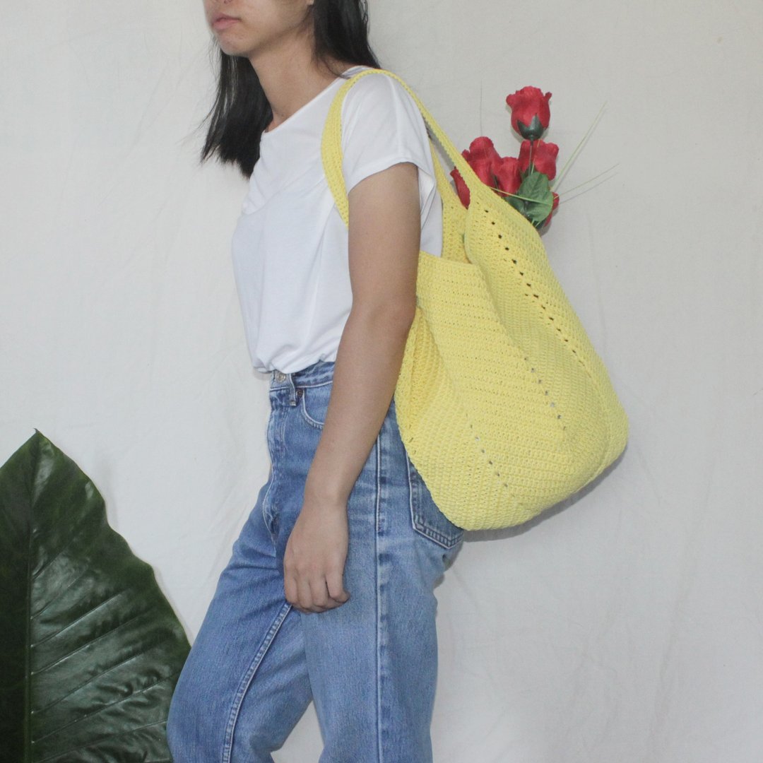 Yellow Tote Bag ,Market Bag ,Yellow Crochet Bag ,Shopping Bag - 手提包/手提袋 - 棉 黄色