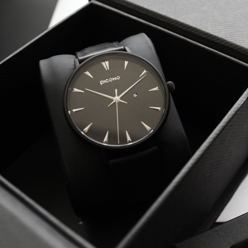 Te amo 系列黑色真皮对表手表经典男款 / JE-12101 - 男表/中性表 - 不锈钢 黑色