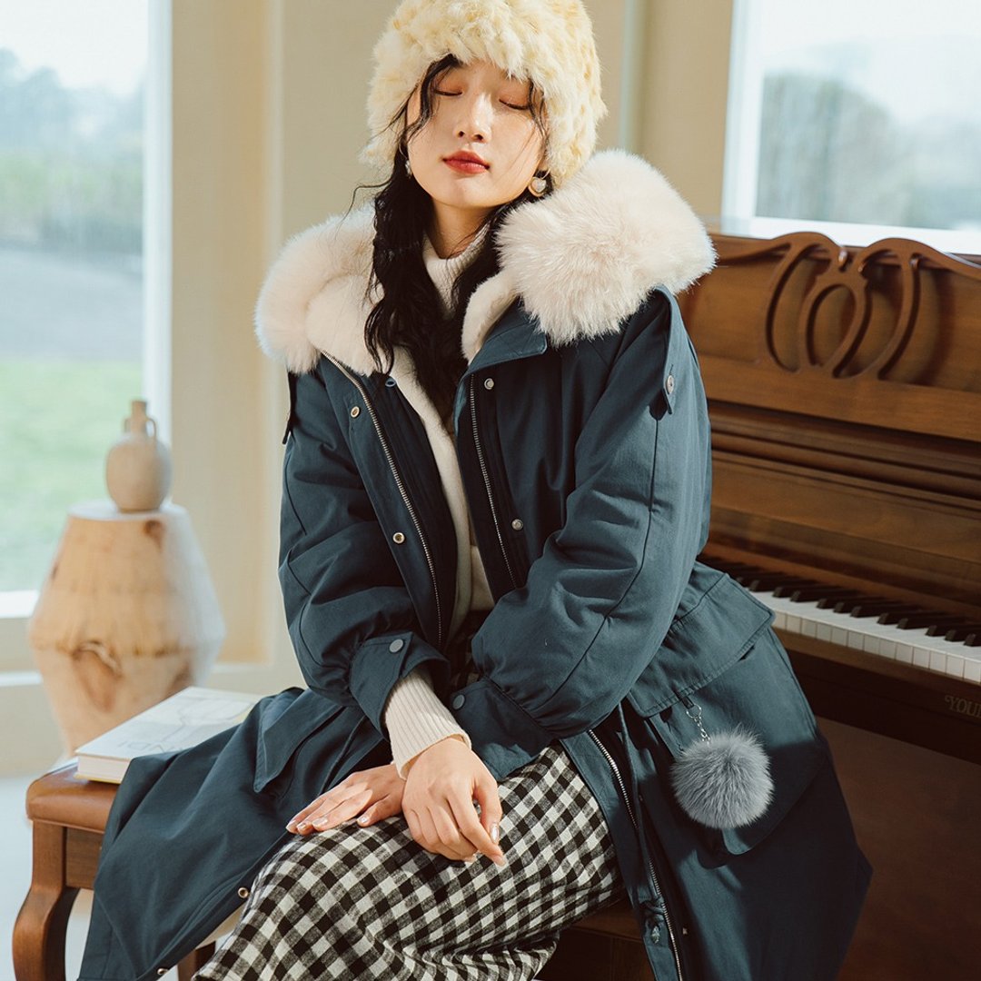 狐狸毛两穿加厚可拆卸内胆羽绒派克服 - 女装上衣 - 聚酯纤维 