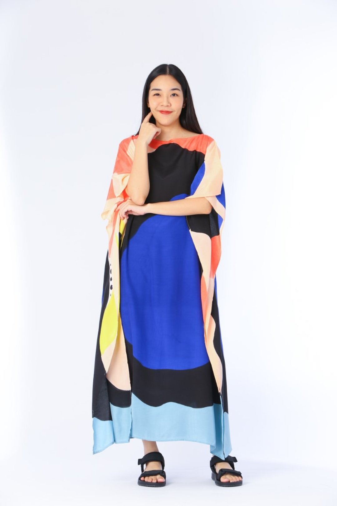 Hand Painted Cotton-rayon Kaftan for Summer Resort Vacation- Free Size - 洋装/连衣裙 - 丝．绢 蓝色