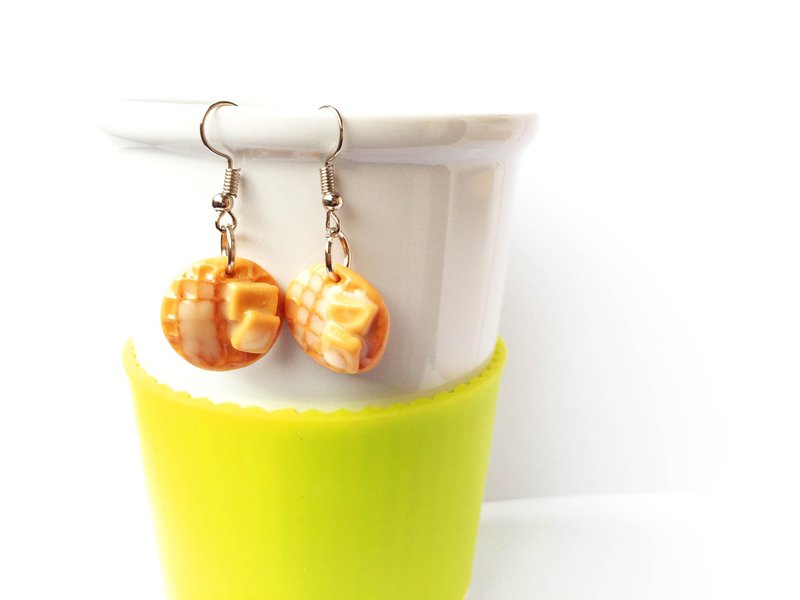 waffle earrings - 耳环/耳夹 - 粘土 橘色