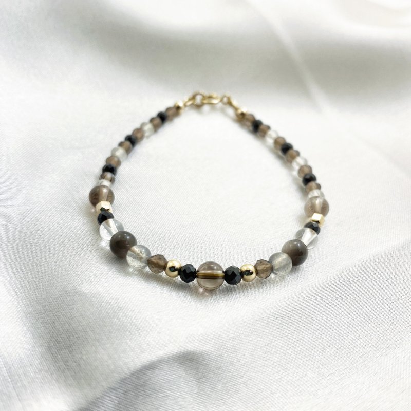 【净化负能量】水晶手链/茶晶x黑尖晶x14KGF注金|浓墨 - 手链/手环 - 水晶 咖啡色