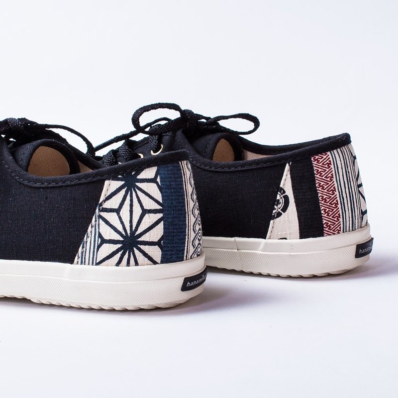 脚踏车日 | 小京都家纹花布.素色黑.后跟拼接.帆布鞋.日本花布 - 女款休闲鞋 - 棉．麻 黑色