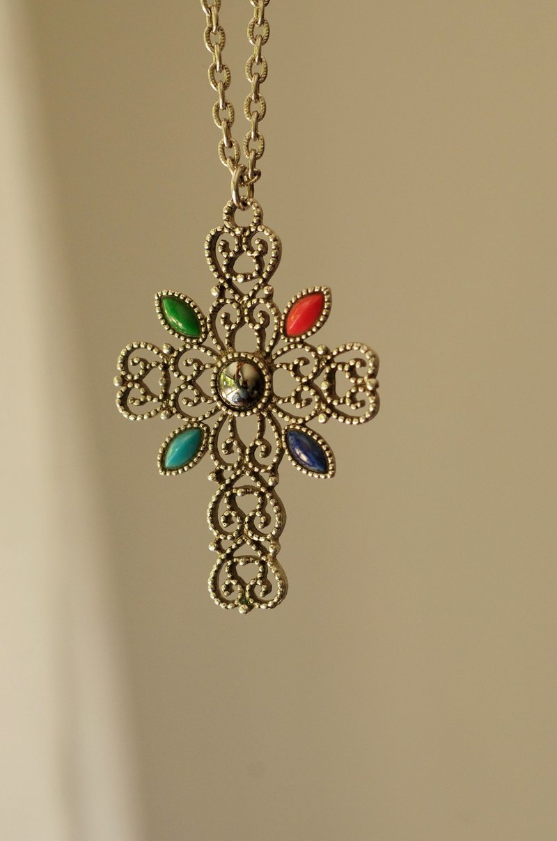 古董摩登复古vintage黑银色十字架宝石项链 Avon 70年代 N73 - 项链 - 其他金属 灰色