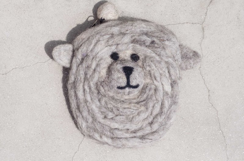 羊毛毡收纳包 民族风包 悠游卡套 手机包 零钱包 耳机袋-南美羊驼 - 化妆包/杂物包 - 羊毛 灰色