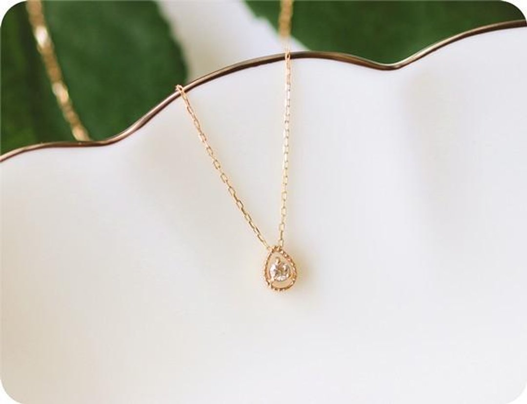 18K Gold Natural Diamond Drop Necklace April Birthstone - 项链 - 宝石 