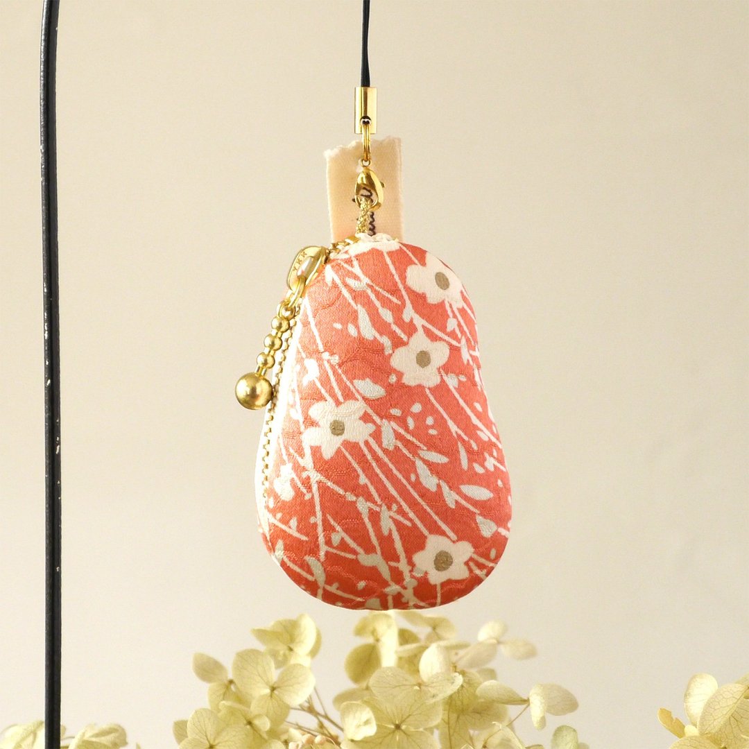 Kimono macaron case, cocoon-shaped flower pattern - 零钱包 - 丝．绢 粉红色