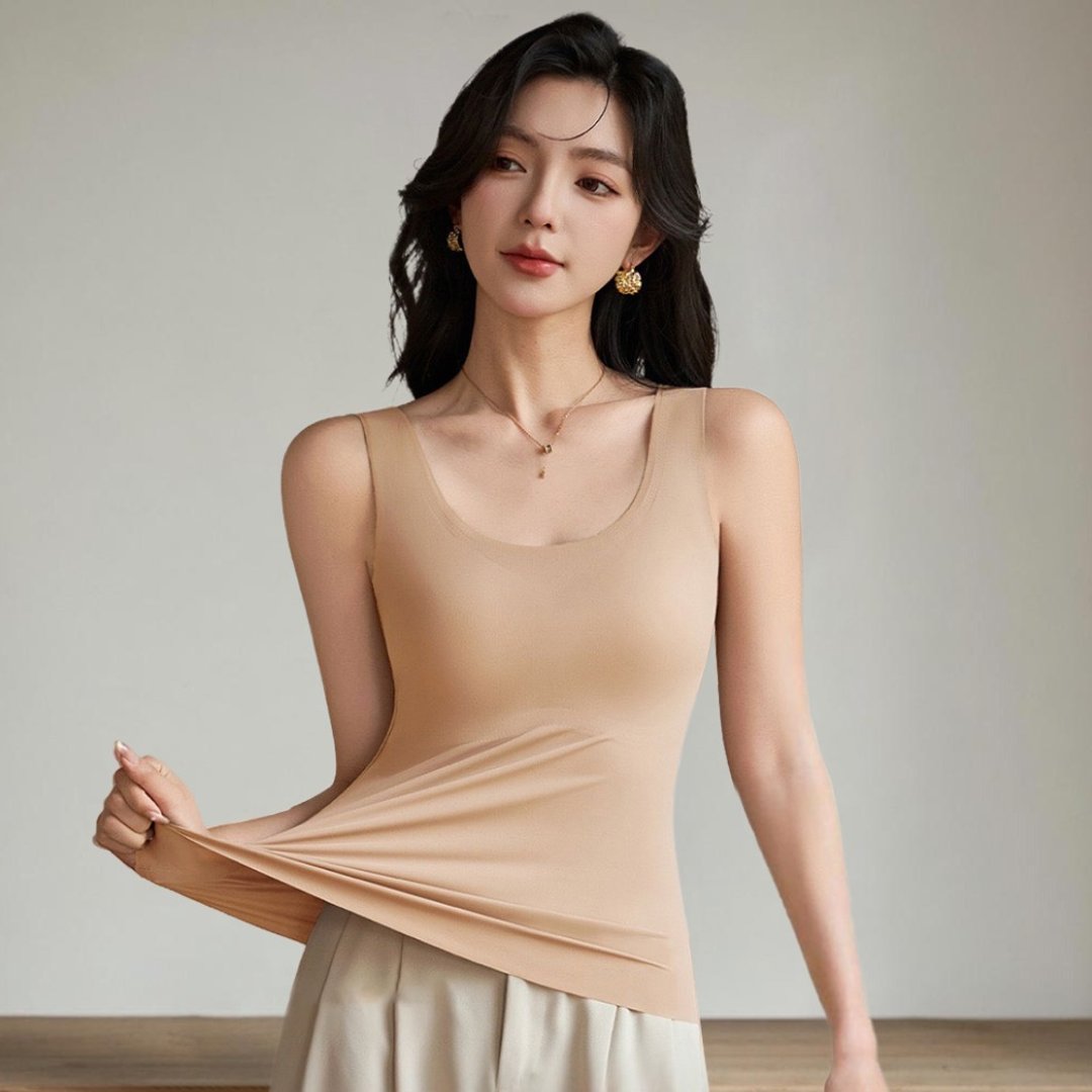 Pink Lady 轻盈凉感 一体式胸垫 无痕内搭 宽肩带背心 BRATOP - 女装背心 - 其他人造纤维 卡其色