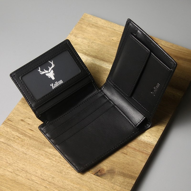 Sveinn 双折零钱袋真皮短夹 | 纯黑| 手写刻字可 - 皮夹/钱包 - 真皮 黑色