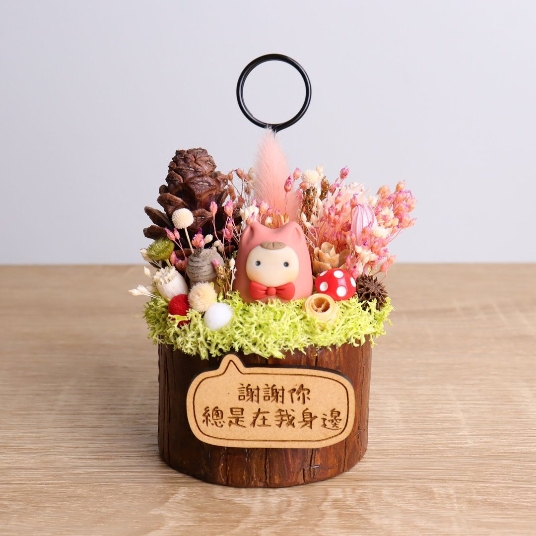现货-小日苗粉色系干燥花名片夹 字牌定制 生日离职儿童圣诞礼物 - 名片架/名片座 - 木头 粉红色