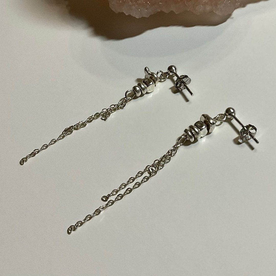 重影 | 纯银耳针 耳环 - 耳环/耳夹 - 纯银 银色