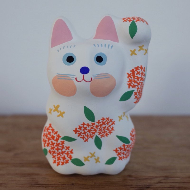 Lucky Cat Osmanthus pattern left hand beckoning - 玩偶/公仔 - 纸 白色