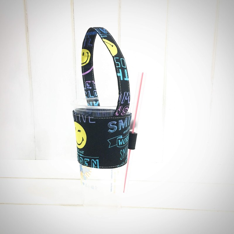 | •R• | 棉布 | 环保杯套/饮料提袋/手摇杯提袋|微笑迎接每一天 - 随行杯提袋/水壶袋 - 棉．麻 