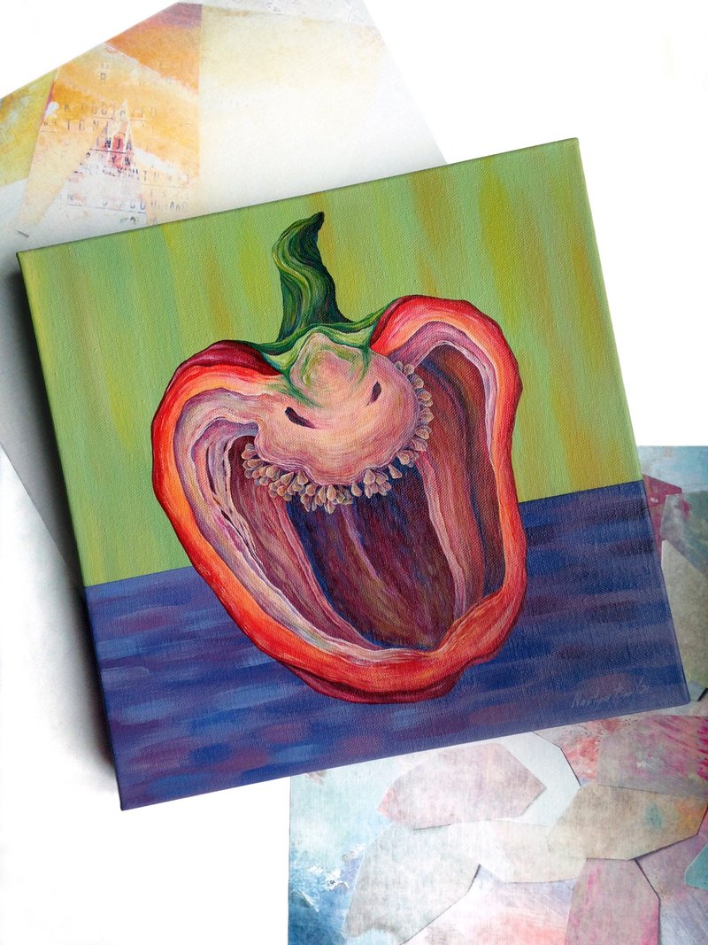 Pepper painting. Bell pepper. Red pepper poster. Vegetables poster. - 海报/装饰画/版画 - 其他材质 红色