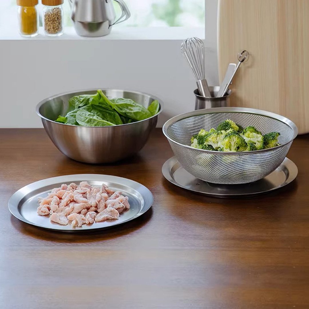 日本霜山 304 不锈钢料理沥水盆/PC 揉面盆 4 件组 - 厨房用具 - 不锈钢 银色