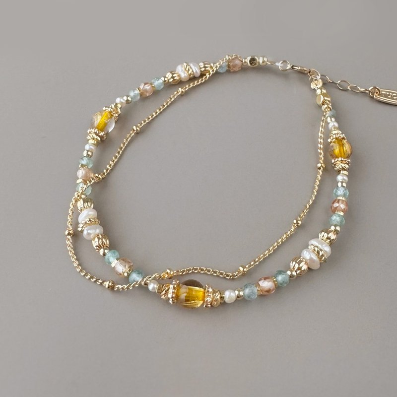 双链设计 钛晶 珍珠 磷灰石 强力招财 天然矿石 - 手链/手环 - 水晶 