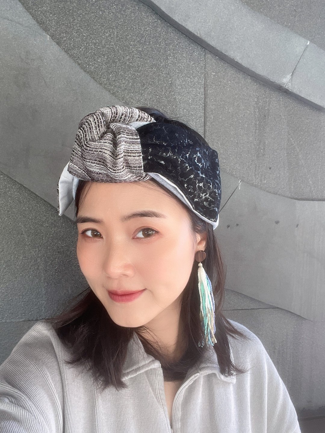 银黑豹纹 松紧宽发带 - 发带/发箍 - 棉．麻 黑色