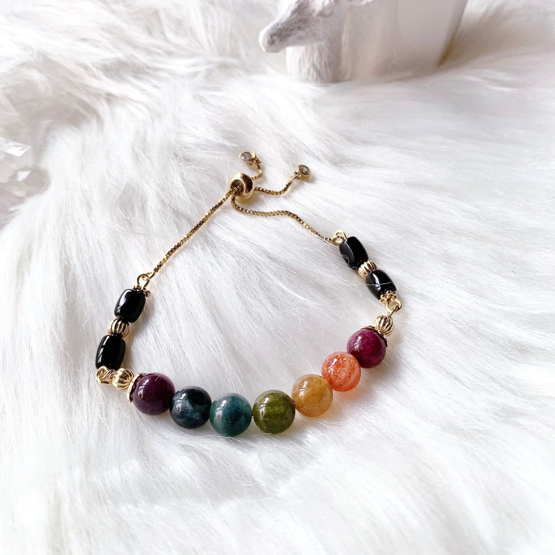 彩虹碧玺14k手链  彩虹天然碧玺  Rainbow 订制款仅此一条可预定 - 手链/手环 - 水晶 