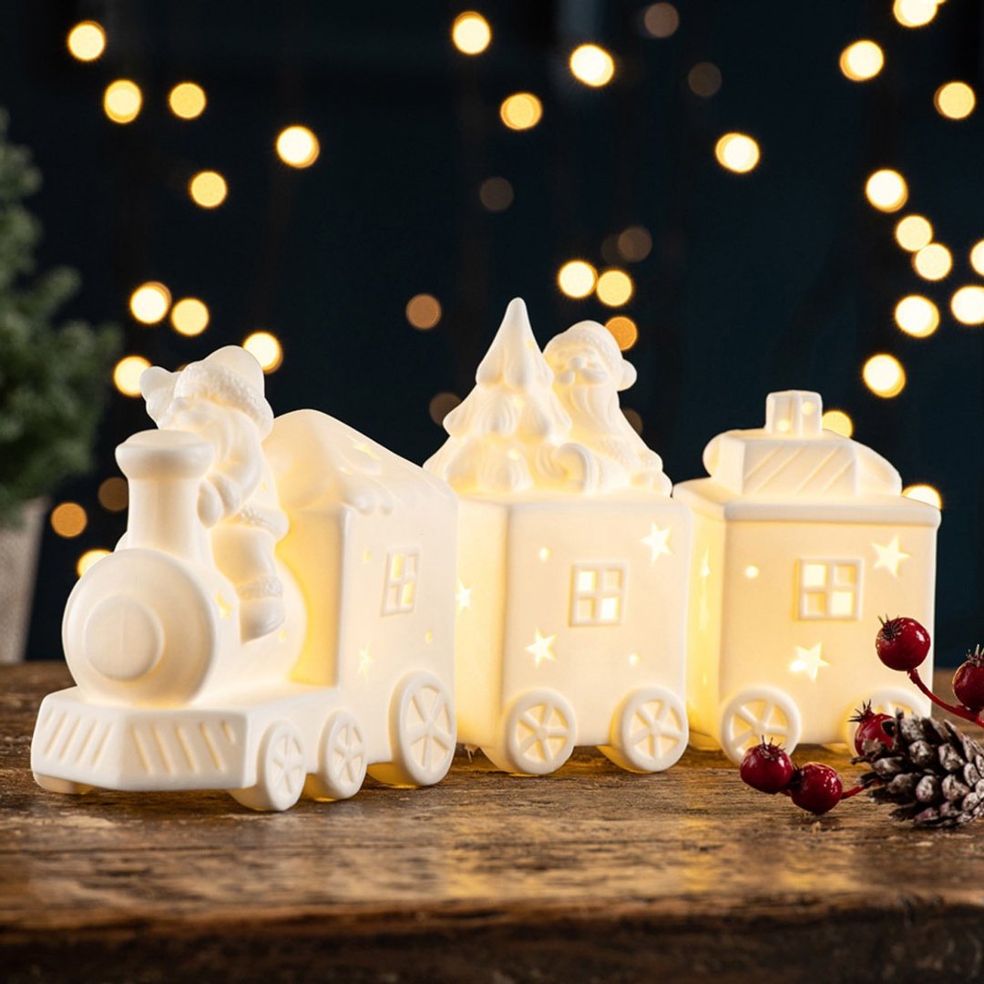 爱尔兰Belleek Living 圣诞系列 圣诞火车LED夜灯(三节) - 灯具/灯饰 - 瓷 红色