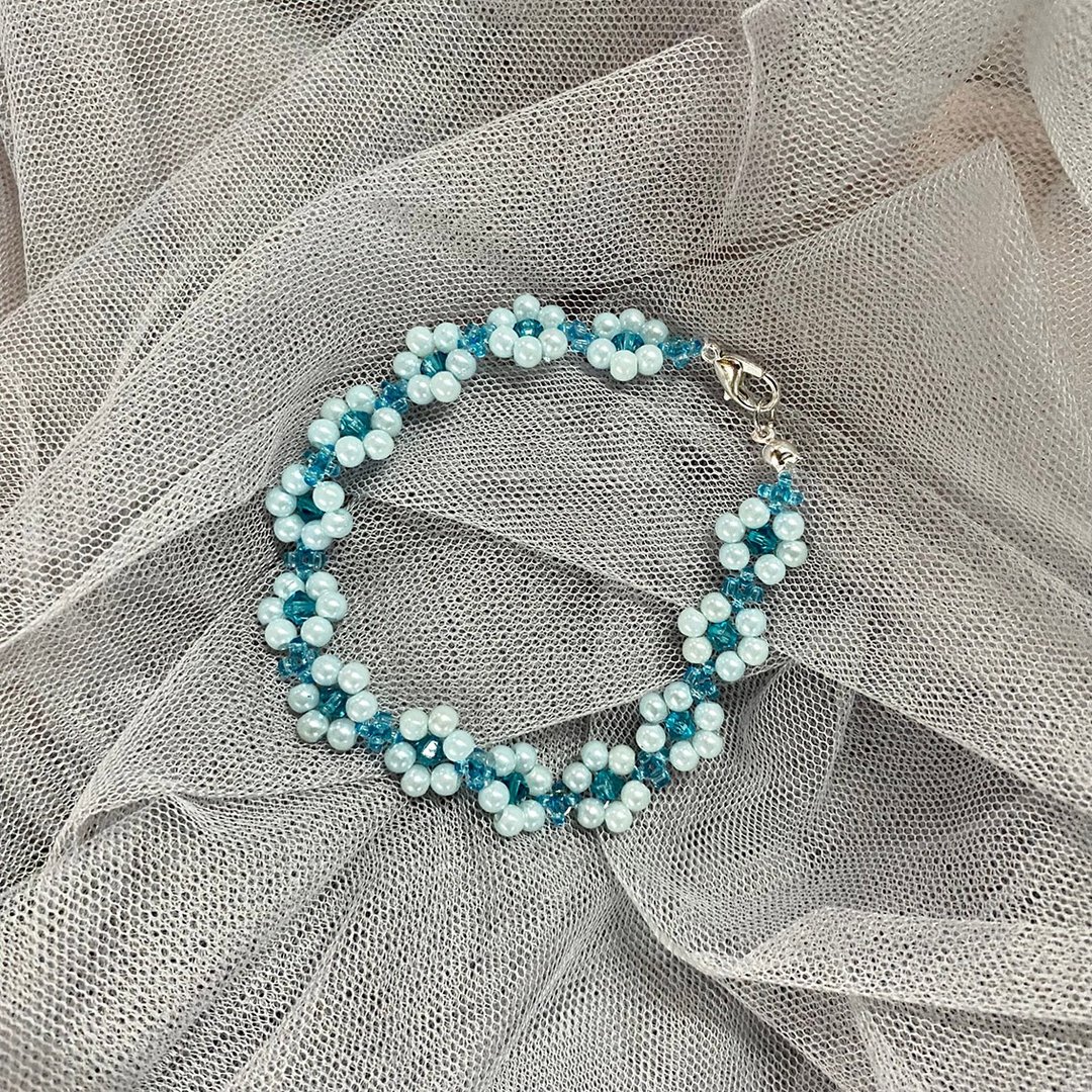 Blue flowers Beaded Bracelet - 手链/手环 - 塑料 蓝色