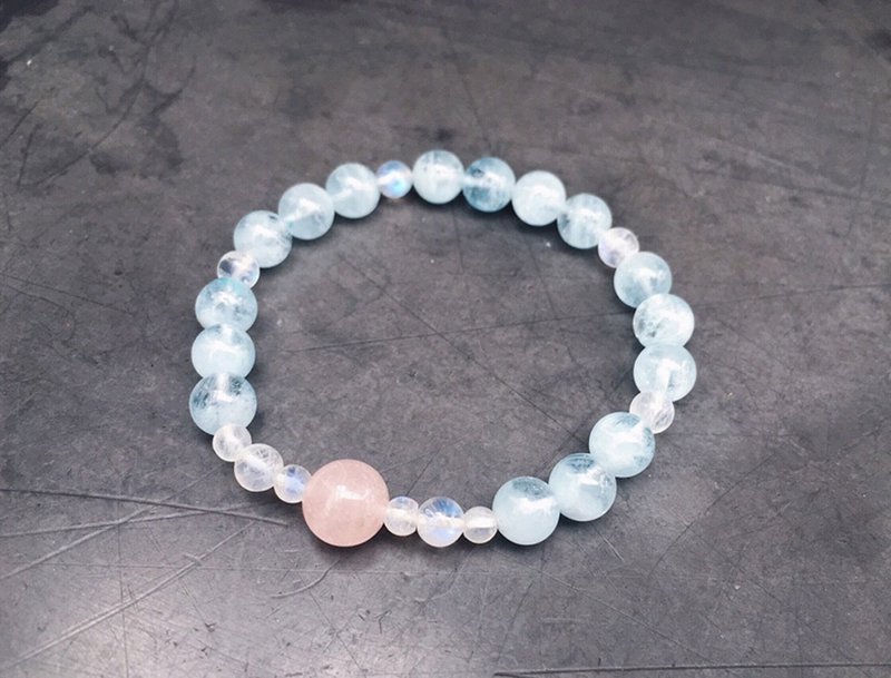 ( Ofelia. )天然海水蓝宝石x月光石x粉晶手链( J109.Elisa ) - 手链/手环 - 宝石 蓝色