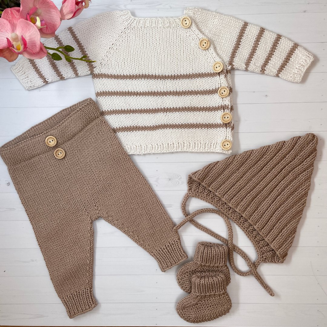 Baby boy coming home outfit, Hand knitted baby outfit - 满月礼盒 - 棉 白色
