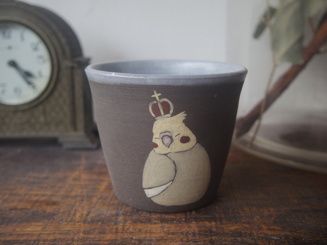 Handleless cup with cockatiel - 其他杯子 - 陶 黑色