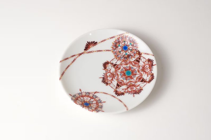 【预购】日本进口 九谷烧艺术小盘10.4cm - 葡萄茶彩描丸纹 - 盘子/餐盘/盘架 - 瓷 白色