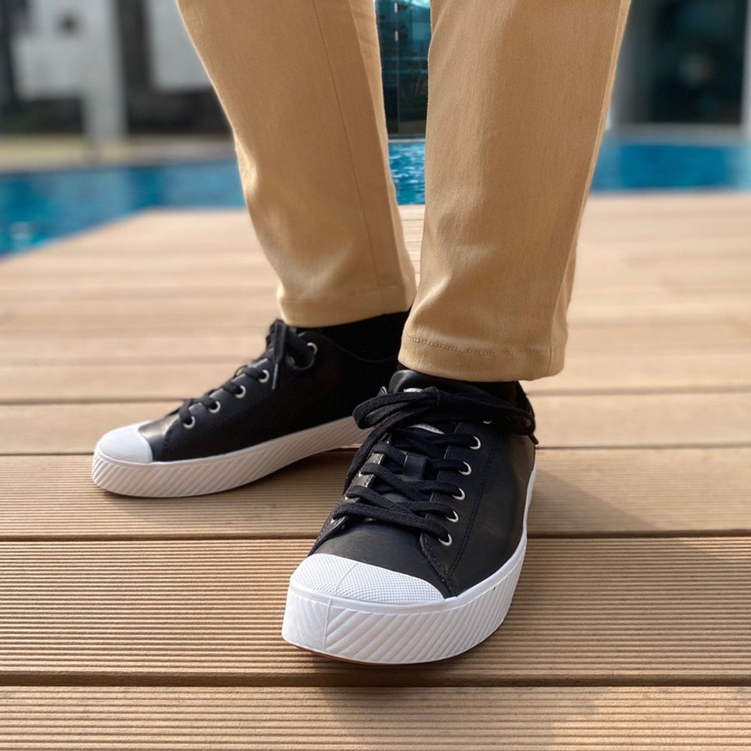【限量绝版逸品】PALLADIUM 绝版皮革质感复古休闲鞋75954 - 男款休闲鞋 - 真皮 黑色