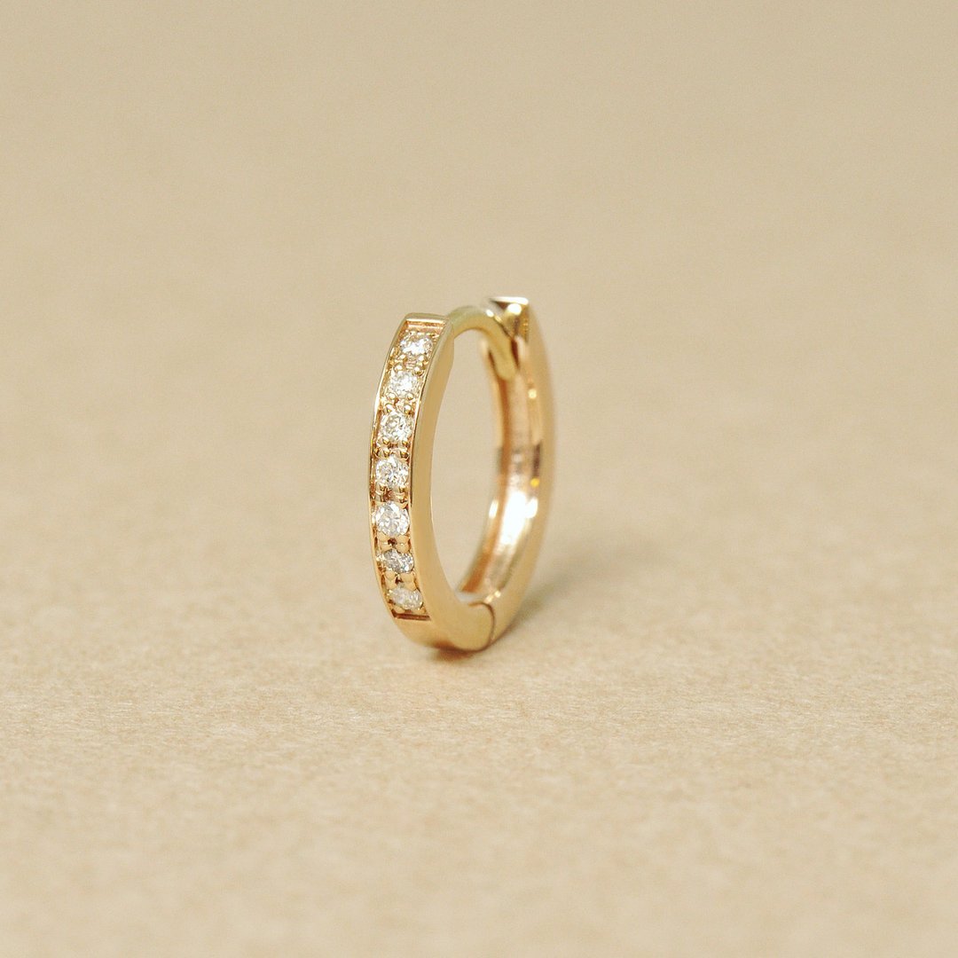 【Solo Earring】 14K/10K 钻石易扣圈形单边耳环 (小) (黄金) - 耳环/耳夹 - 贵金属 