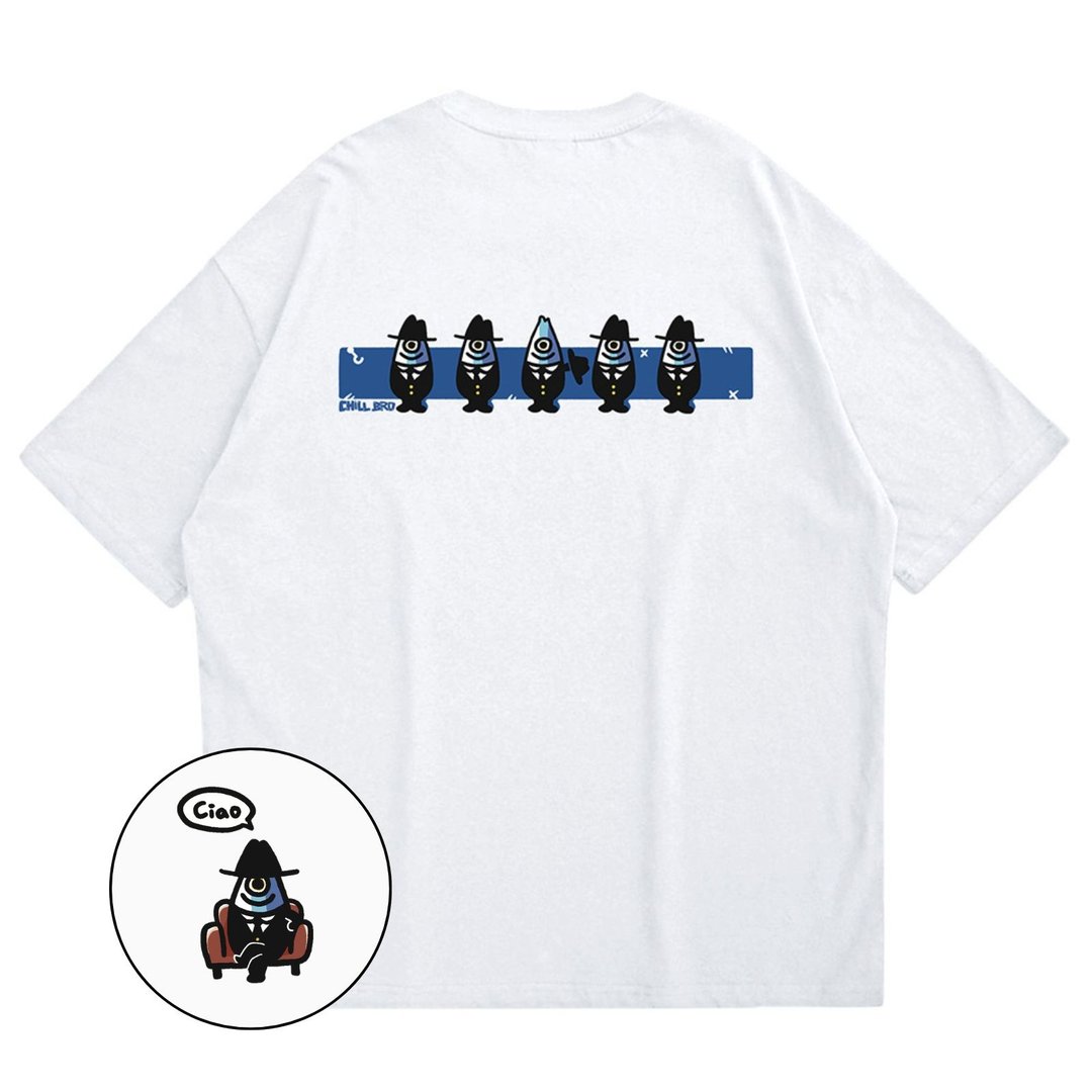 ChillBroHK Fish Gang | 重磅 260 克棉质宽松 T 恤 - 中性连帽卫衣/T 恤 - 棉 多色