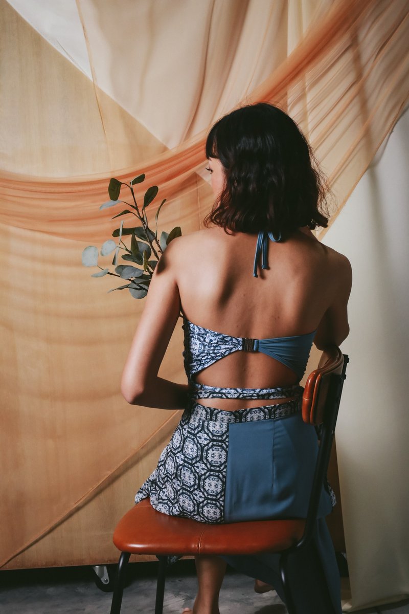 Tear Diamond set  露背高腰兩件式泳裝 / 寶石打印+藍色 / S - 女装泳衣/比基尼 - 其他材质 蓝色