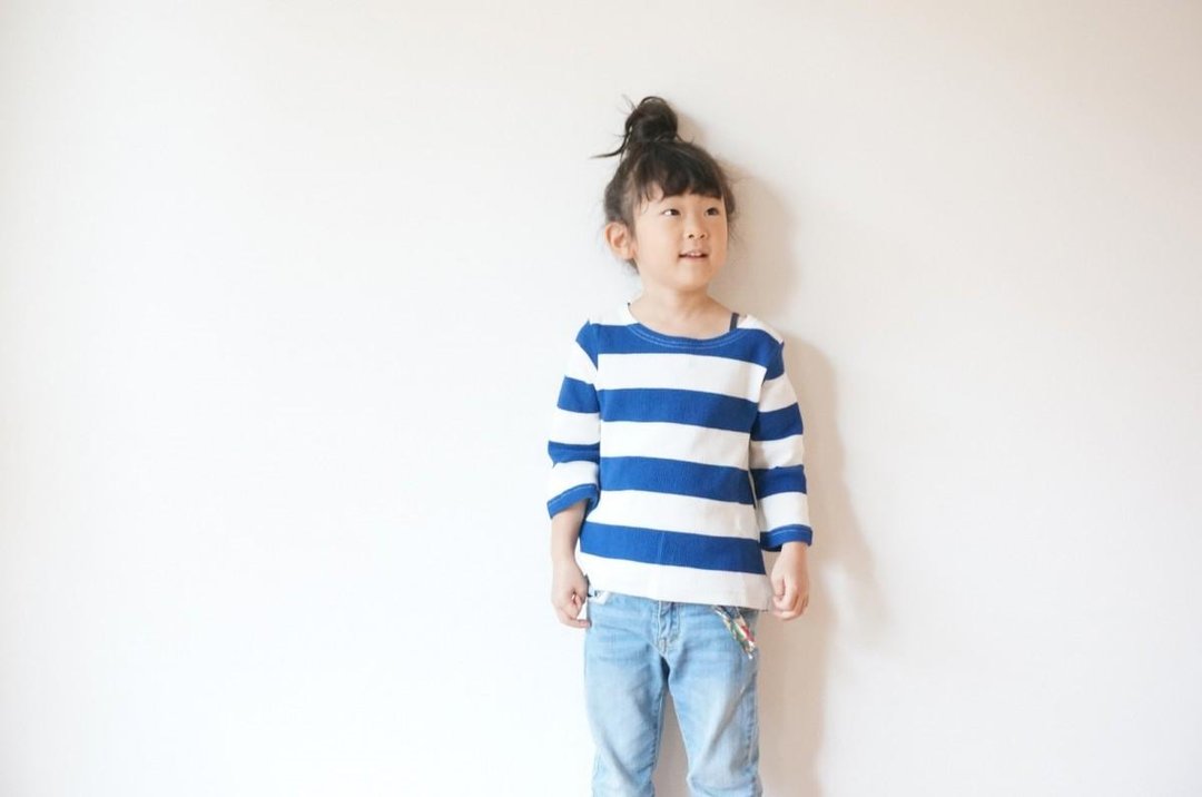 Waffle Border boat neck cut-sew 100size - 其他 - 棉 蓝色